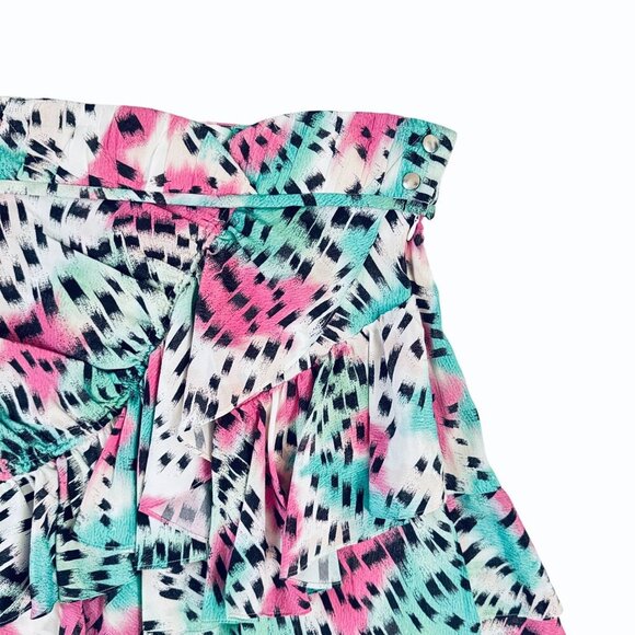 IRO Paris Womens Silk Louzia‎ Ruffle Mini Skirt Sz FR 34/ US 2 Pink Green Party - Picture 3 of 13